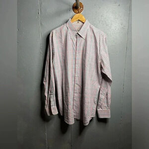 Peter Millar Pink, Blue, Brown Plaid Button Down Long Sleeve Shirt Men's Size L